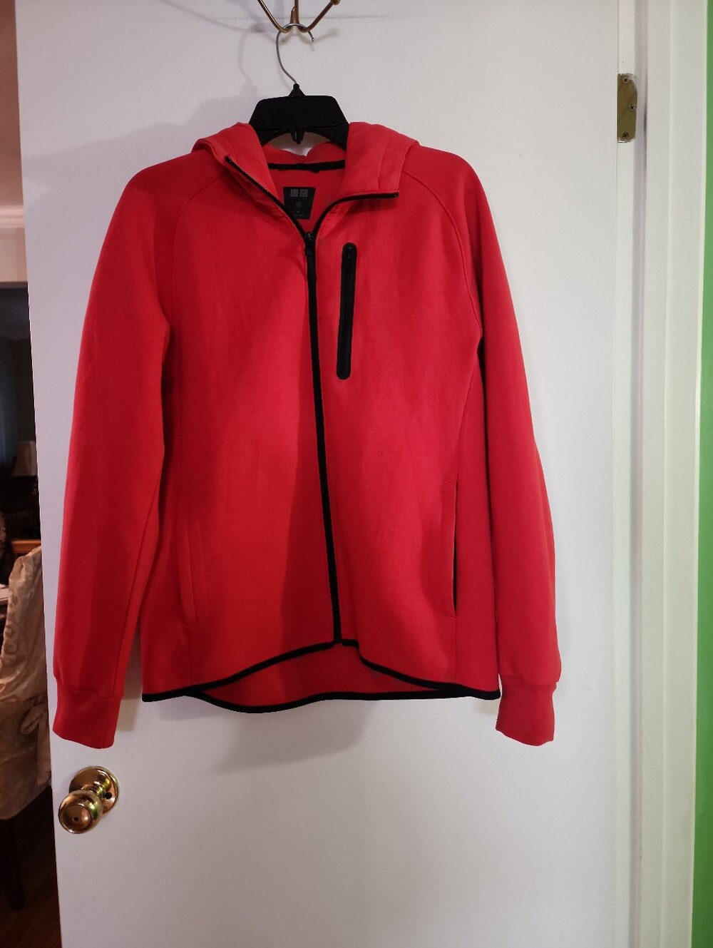 Uniqlo Red Hooded Zipper Jacket with Black Trim